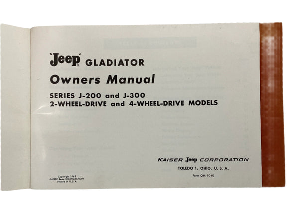 1963 Jeep Gladiator Owner's Manual OM-1040