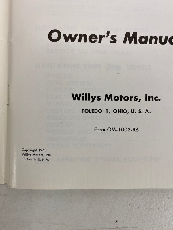 1963 Jeep Universal CJ5 CJ6 Owner's Manual OM-1002-R6