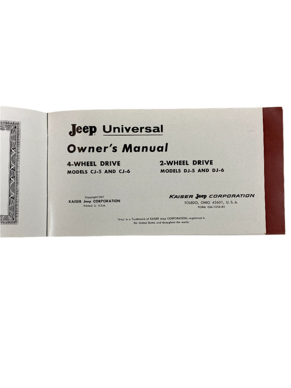 1967 Jeep Universal CJ5 CJ6 Owner's Manual FULL SET OM-1056-R3 1
