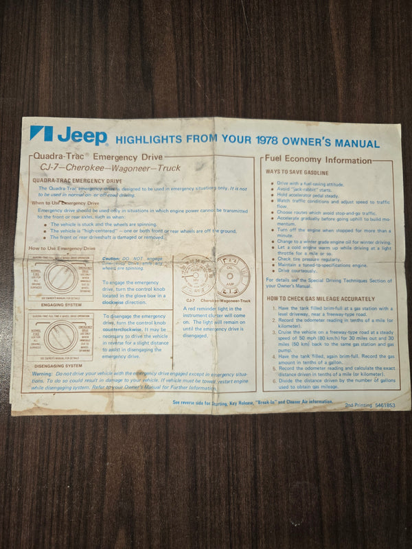 1978 Jeep CJ5 CJ7 Cherokee Wagoneer Truck Manual Set