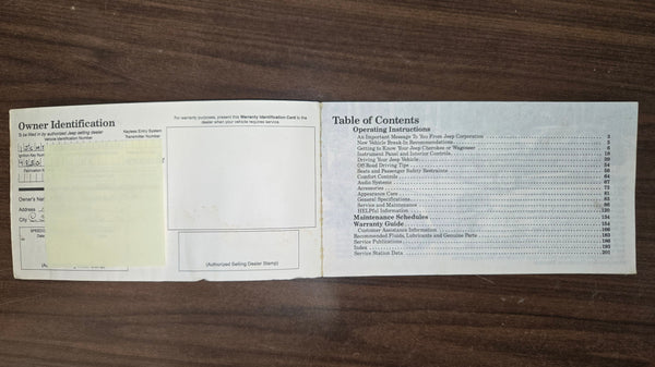 1988 Jeep 4x4 XJ Cherokee Wagoneer Owner's Manual