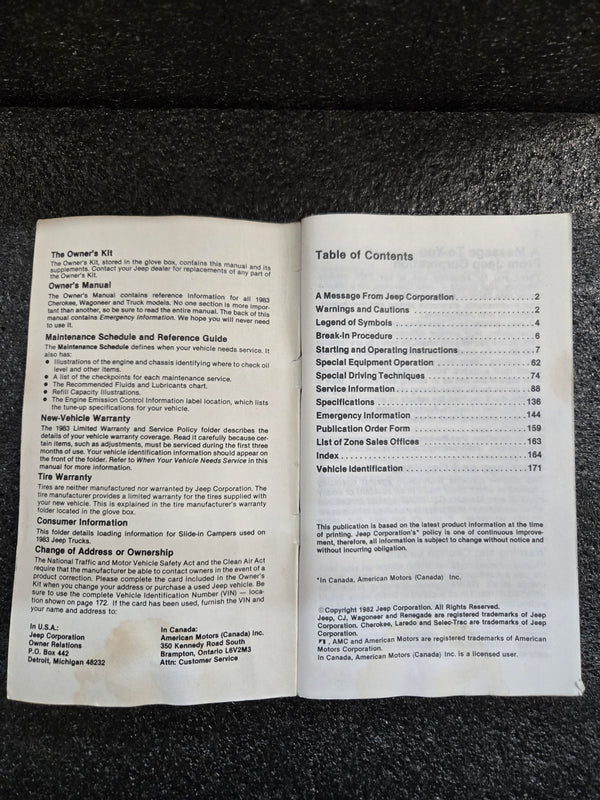 1983 Jeep SJ Cherokee Wagoneer Truck Owner's Manual