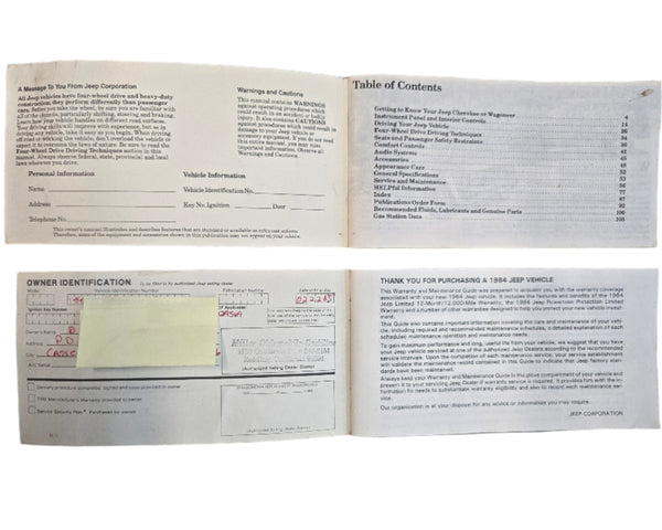 1984 Jeep XJ Cherokee Wagoneer Manual Set